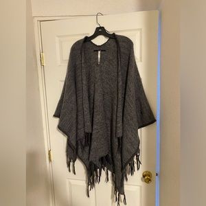 Kensie Open Front Poncho Button Arm and Fringe